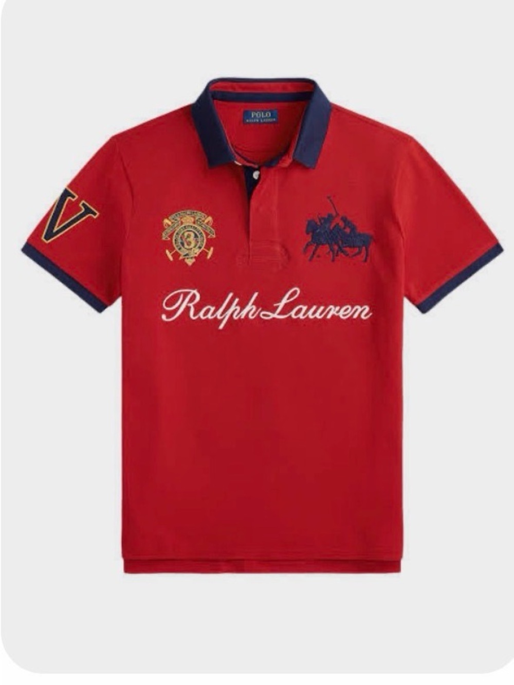 Ralph Lauren Red Polo with Navy Trim and Embroidered Crest